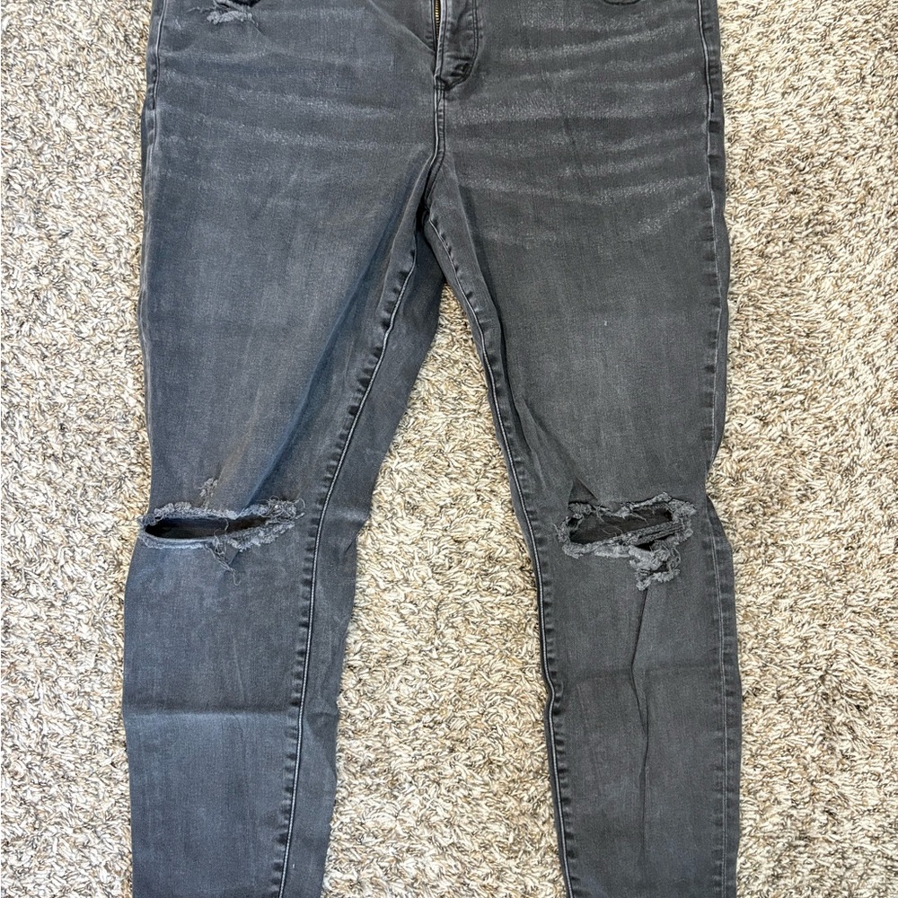 American Eagle Outfitters Super High Waist Charcoal Distressed Skinny Jeans